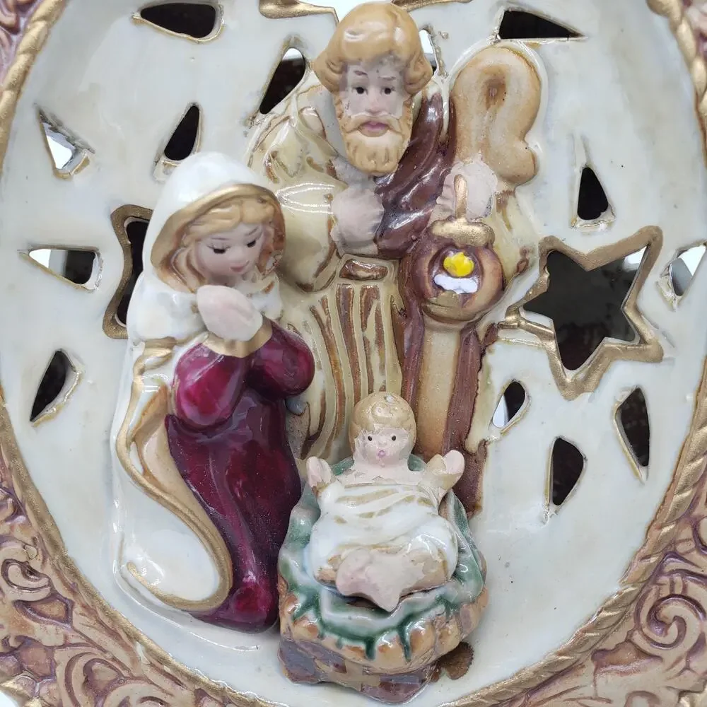 TII Collections Nativity Ceramic Tea Light Candle Holder Mother Mary, Baby Jesus